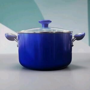 SilverStone Ceramic Aluminum Stockpot 6 Qt Blue Covered Dutch Oven Pot New